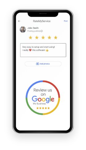 A mockup of a phone containing a Google Review