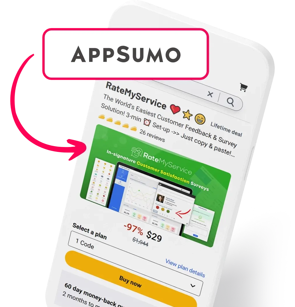 A mockup of a phone with a screen showing the Appsumo bundle